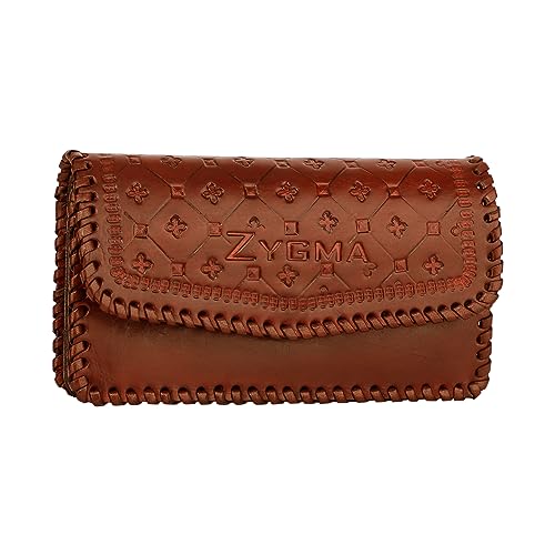 zygma Handmade Genuine Leather Clutch Purse for Women,Hard Leather Clutch Gift For Women,Pure Leather Wallet For ladies(Tan) - Image 1