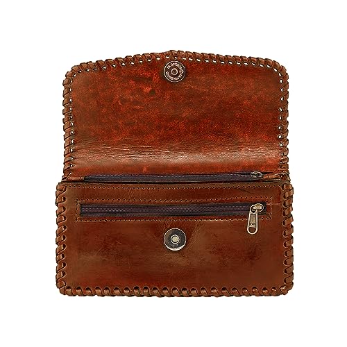 zygma Handmade Genuine Leather Clutch Purse for Women,Hard Leather Clutch Gift For Women,Pure Leather Wallet For ladies(Tan) - Image 3