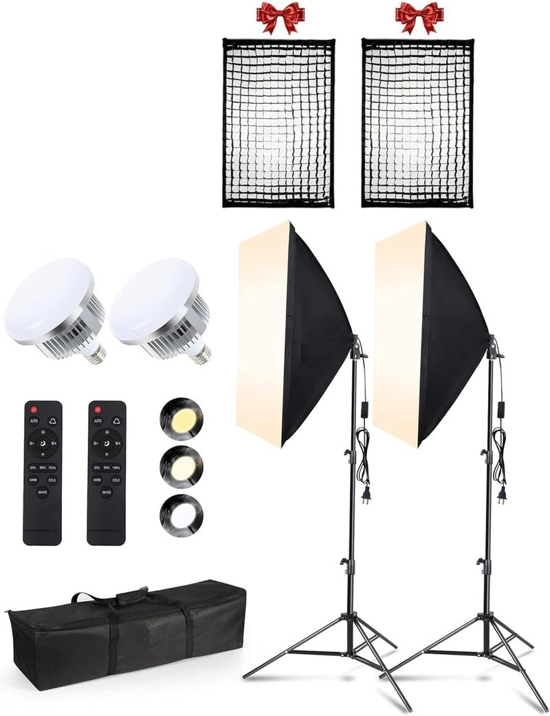 Lighting Kit, Continuous Photography Lighting Kit with 2x20x28in Soft Box | 2X 150W 2700-6400K E27 LED Bulb, Photo Studio Lights Equipment for Camera Shooting, Video Recording - Image 1