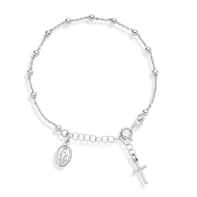 Miabella 925 Sterling Silver Italian Rosary Cross Bead Charm Link Chain Bracelet for Women Teen Girls, Adjustable, Made in Italy (Length 7 to 8 Inch) - Image 1