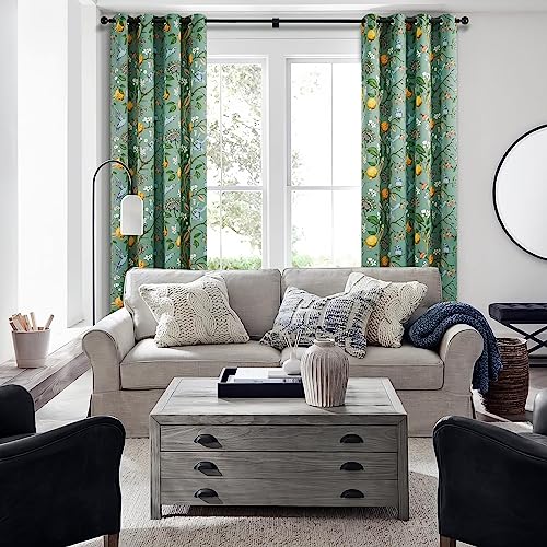 Topfinel Floral Two Pages Curtains 84 Inches Long Drapes,Vintage French Country Grommet Botanical Hummingbird Woodland Jungle Victorian Patterned Sage Green Lemon Drapes for Bedroom Dining Living Room - Image 5