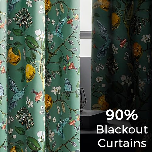 Topfinel Floral Two Pages Curtains 84 Inches Long Drapes,Vintage French Country Grommet Botanical Hummingbird Woodland Jungle Victorian Patterned Sage Green Lemon Drapes for Bedroom Dining Living Room - Image 4
