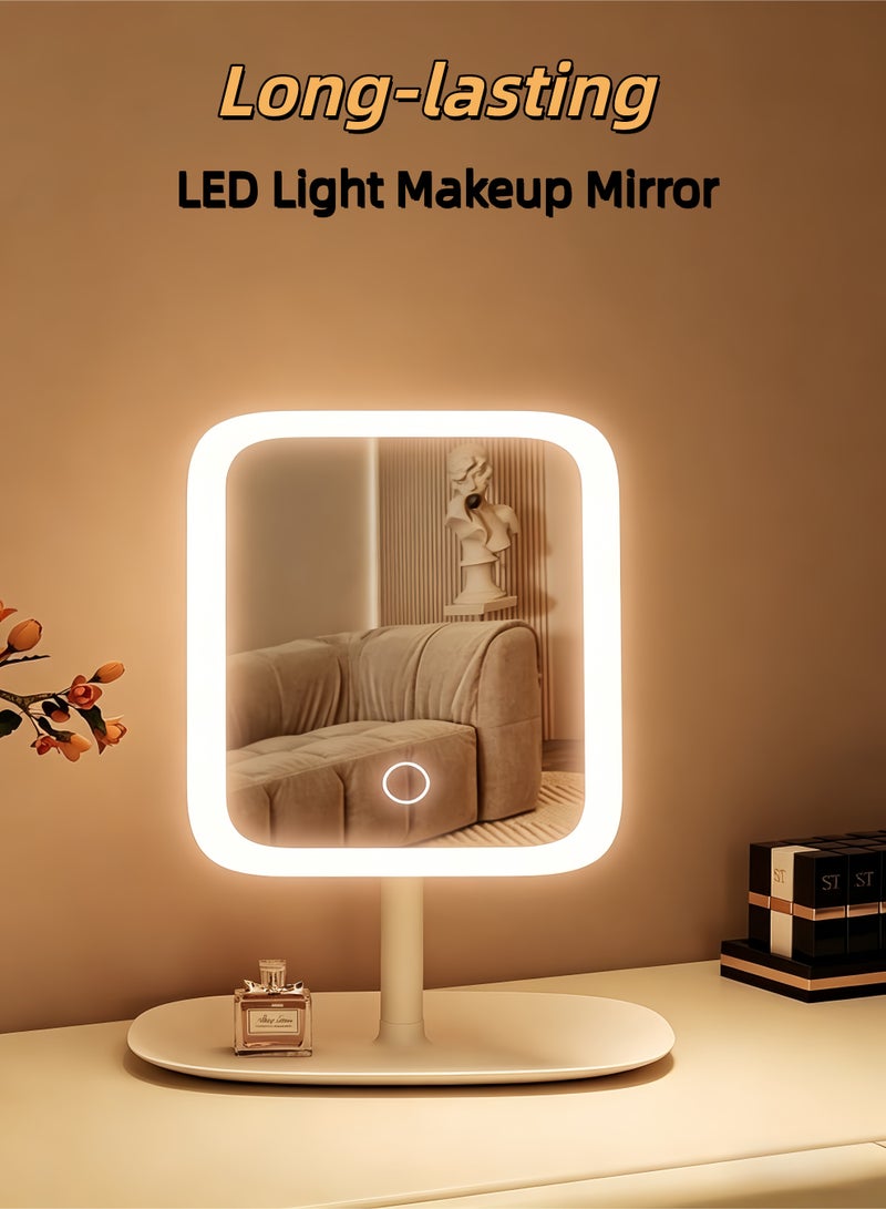loven LED makeup mirror with tray, square vanity mirror, tri-color light, 270° rotation. - Image 3