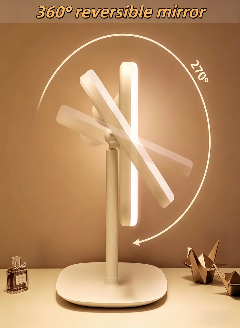 loven LED makeup mirror with tray, square vanity mirror, tri-color light, 270° rotation. - Image 5