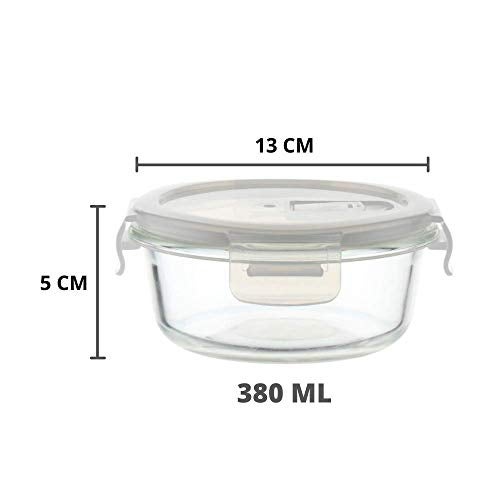 Femora Borosilicate Glass Containers for Kitchen | 1 Year Warranty | Container Boxes for Storage, Storage Box for Kitchen with Air Vent Lid, Microwave Safe Utensils, Round (Set of 2-380 Each) - Image 3