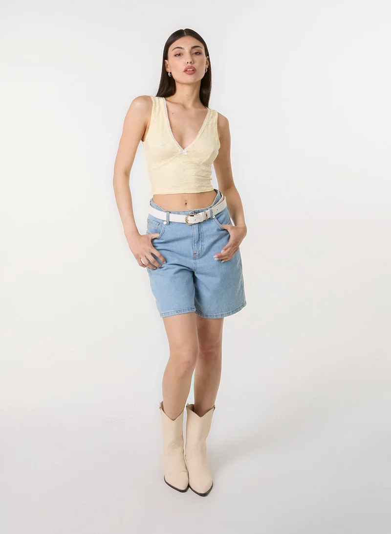 Pink Vanilla  V Neck Lace Crop Top for Women | Best Price UAE