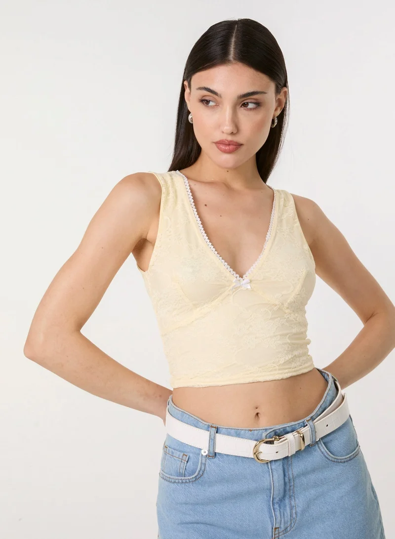 Pink Vanilla  V Neck Lace Crop Top for Women | Best Price UAE