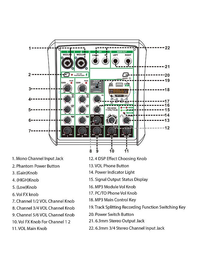 Generic - 6 Channel Audio Mixer 48V Phantom Power OTG Mixing Console USB MP3 player with Recording BT Sound Console - Image 1