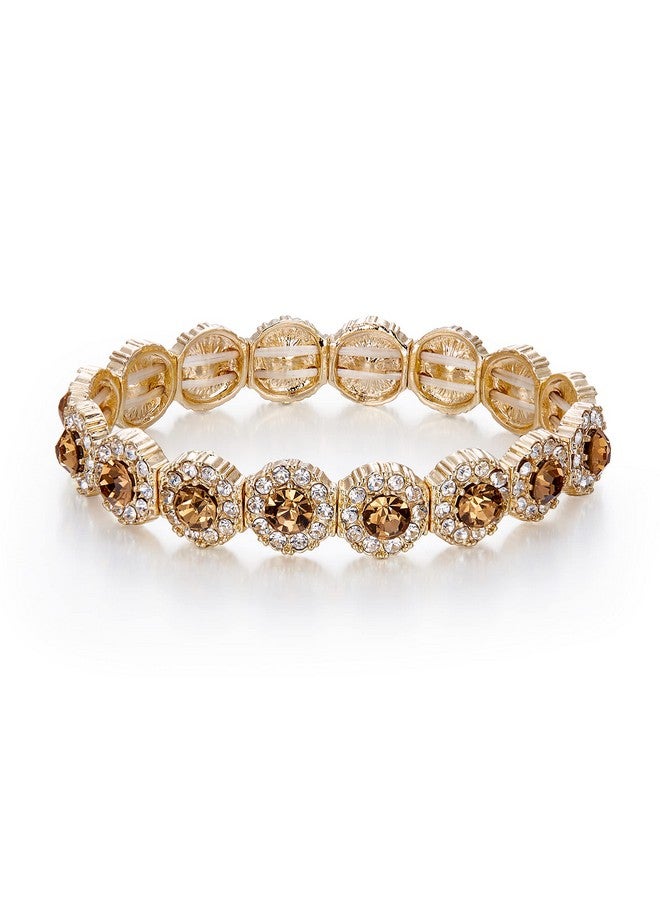 BriLove Women'S Wedding Bridal Crystal Rhinestone Beaded Stretch Bangle Bracelet Brown Color Gold-Tone - Image 1