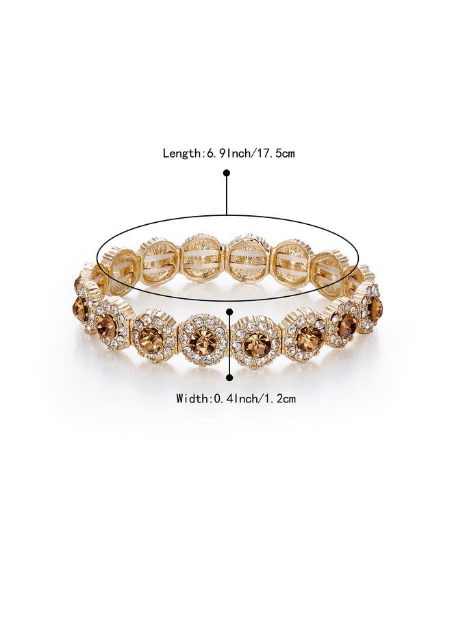 BriLove Women'S Wedding Bridal Crystal Rhinestone Beaded Stretch Bangle Bracelet Brown Color Gold-Tone - Image 3