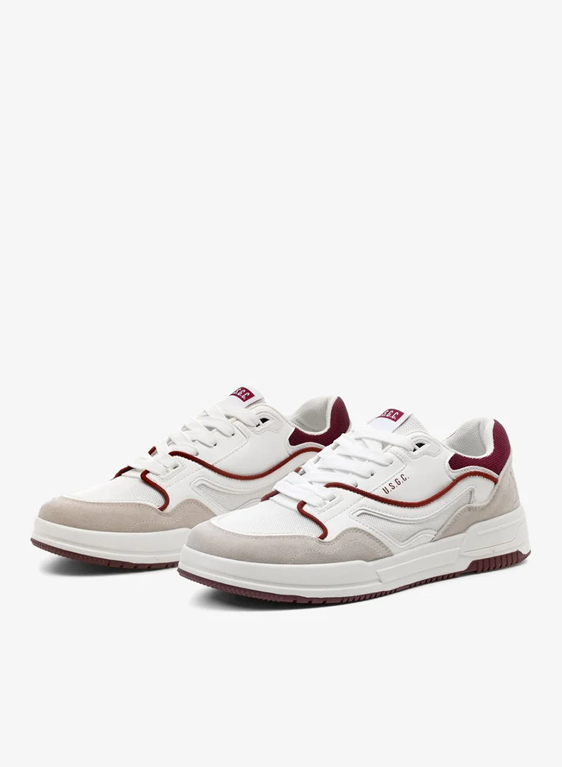 نادي غولف يو إس سنيكرز رجالي أبيض وأحمر | كاجوال | ستايل ريترو | إيطالي