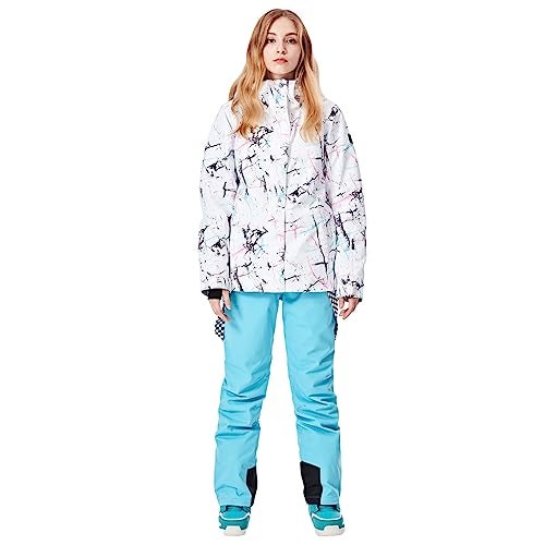 GS SNOWING Women's Ski Jackets and Pants Set Windproof Waterproof Insulated Snowsuit Winter Warm Snowboarding Snow Coat Blue L - Image 2