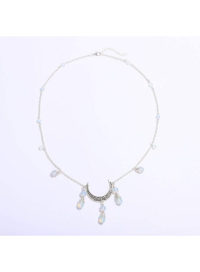 Aularso Ularso Vintage Head Chain Crescent Moon Forehead Chain White Crystal Headpieces Jewelry Halloween Hair Accessories For Women And Girls (Silver) - Image 3