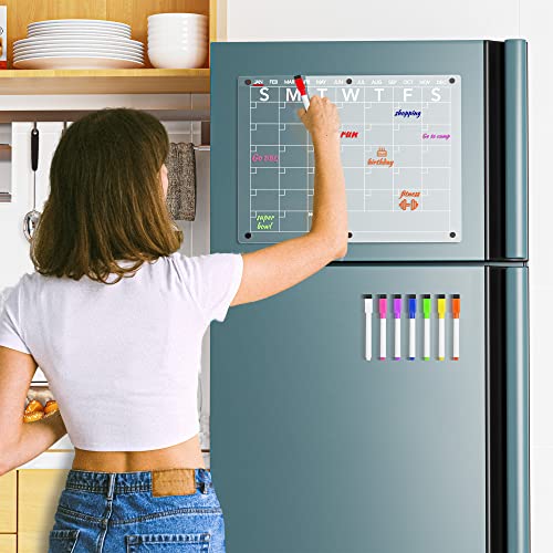 Neatsure لوحة تقويم مغناطيسية قابلة للمسح الجاف من نيتشر للأكريليك، مخطط شهري شفاف للثلاجة، مع 8 أقلام ملونة، 15"x11" - Image 2