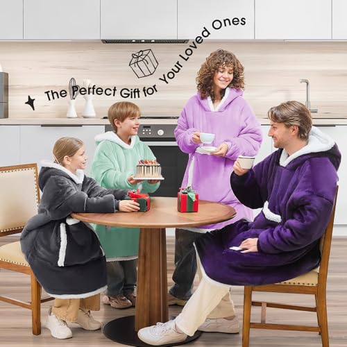 JOYWOO Purple Wearable Blanket Hoodie,Oversized Cat Lovers Sweatshirt Blanket for Adult, Birthday Gifts for Women,Mom,Men,Cozy Fuzzy Sherpa Hooded Blanket Giant Pocket Gifts,Purple - Image 3