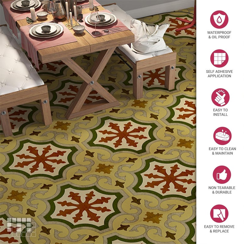 MOSAICOWALL Mosaicowall DIY Peel and Stick Floor Tiles Wall Tiles for Kitchen Living Dining Room Matte Flooring Tile FST0206 X 6 Inches Pack of 12  - Image 2