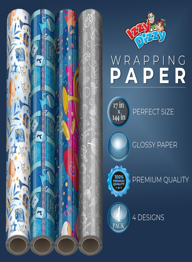 Izzy 'n' Dizzy Hanukkah Wrapping Paper - 4 Pack Variety Metallic Gift Wrap - 17 Inch x 144 Inch - Chanukah Gift Wrap - Image 2