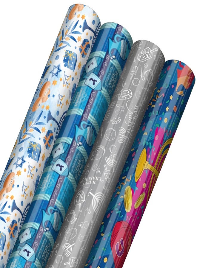 Izzy 'n' Dizzy Hanukkah Wrapping Paper - 4 Pack Variety Metallic Gift Wrap - 17 Inch x 144 Inch - Chanukah Gift Wrap - Image 1