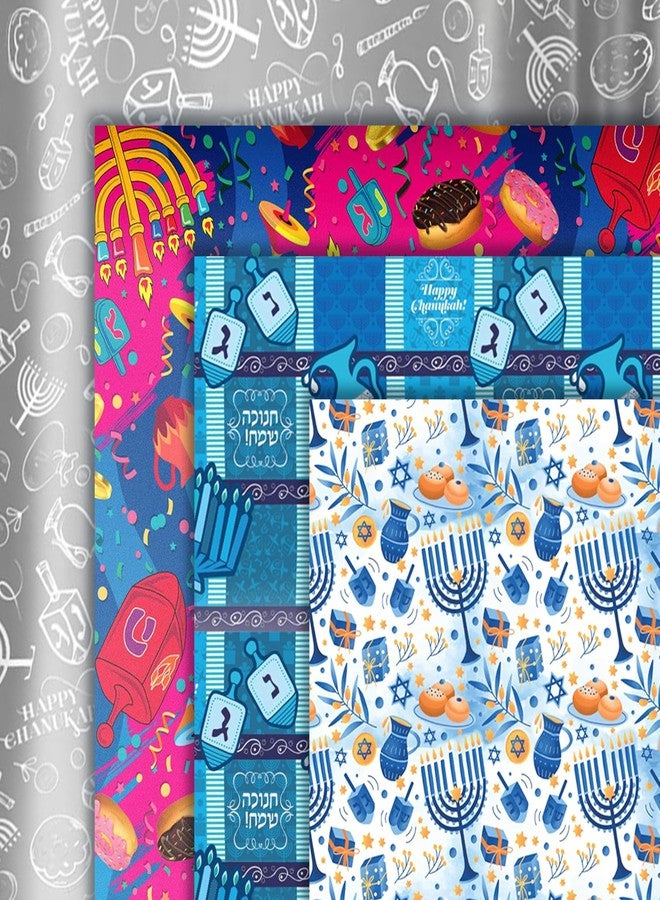 Izzy 'n' Dizzy Hanukkah Wrapping Paper - 4 Pack Variety Metallic Gift Wrap - 17 Inch x 144 Inch - Chanukah Gift Wrap - Image 3