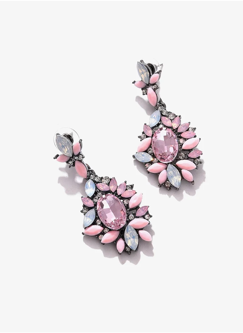 SOHI Pink Contemporary Drop Earrings