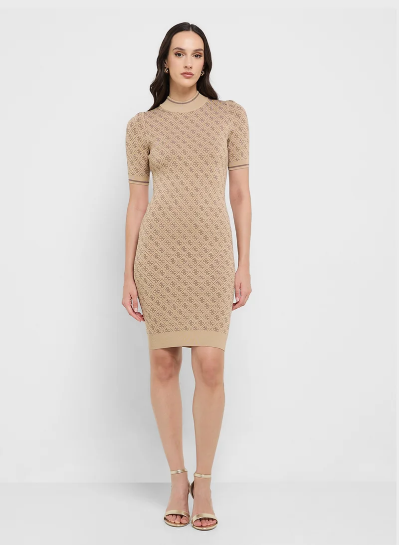 GUESS Short Sleeve Lise 4G Logo Sweater Dress