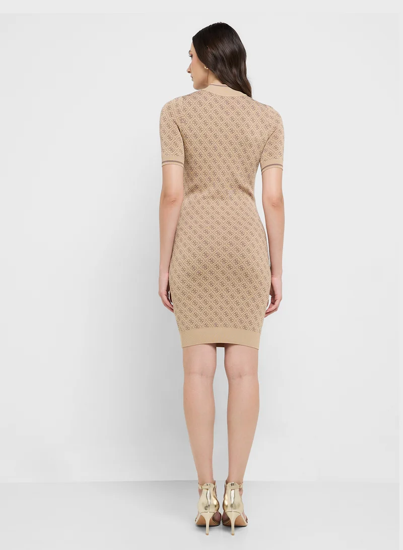 GUESS Short Sleeve Lise 4G Logo Sweater Dress