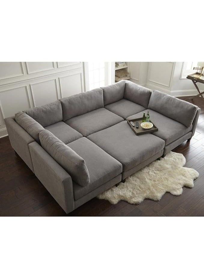 Al Zakharef Furniture Chelsea Modular Sectional Sofa 270×180 cm – 6-Piece L-Shaped Living Room Sofa, Polyester Fabric Upholstery, Wooden Legs, Medium-Soft Seating – Grey - Image 1