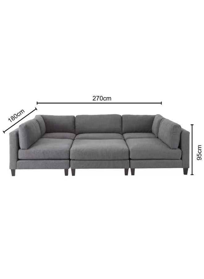 Al Zakharef Furniture Chelsea Modular Sectional Sofa 270×180 cm – 6-Piece L-Shaped Living Room Sofa, Polyester Fabric Upholstery, Wooden Legs, Medium-Soft Seating – Grey - Image 3