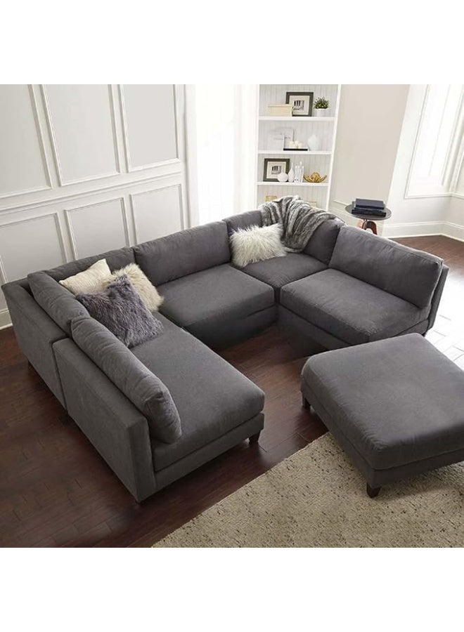 Al Zakharef Furniture Chelsea Modular Sectional Sofa 270×180 cm – 6-Piece L-Shaped Living Room Sofa, Polyester Fabric Upholstery, Wooden Legs, Medium-Soft Seating – Grey - Image 4