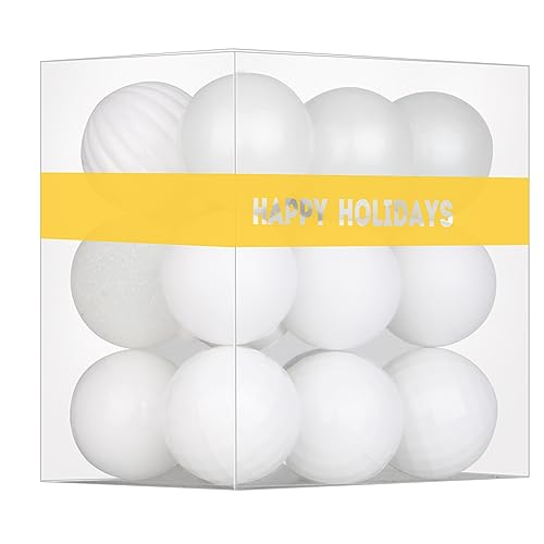 GameXcel White 25 Christmas Balls Christmas Tree Decoration Ornaments Shatterproof Hanging Balls for Birthday Halloween Holiday Wedding Decorations Set of 18pcs - Image 1