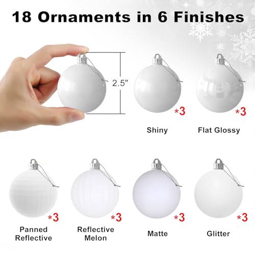 GameXcel White 25 Christmas Balls Christmas Tree Decoration Ornaments Shatterproof Hanging Balls for Birthday Halloween Holiday Wedding Decorations Set of 18pcs - Image 3