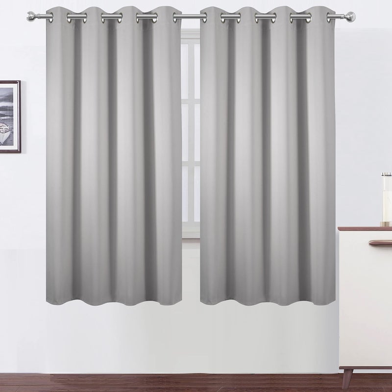 LEMOMO Light Grey Blackout Curtains 52 x 63 Inch Length/Set of 2 Curtain Panels/Thermal Insulated Room Darkening Blackout Curtains for Bedroom - Image 1