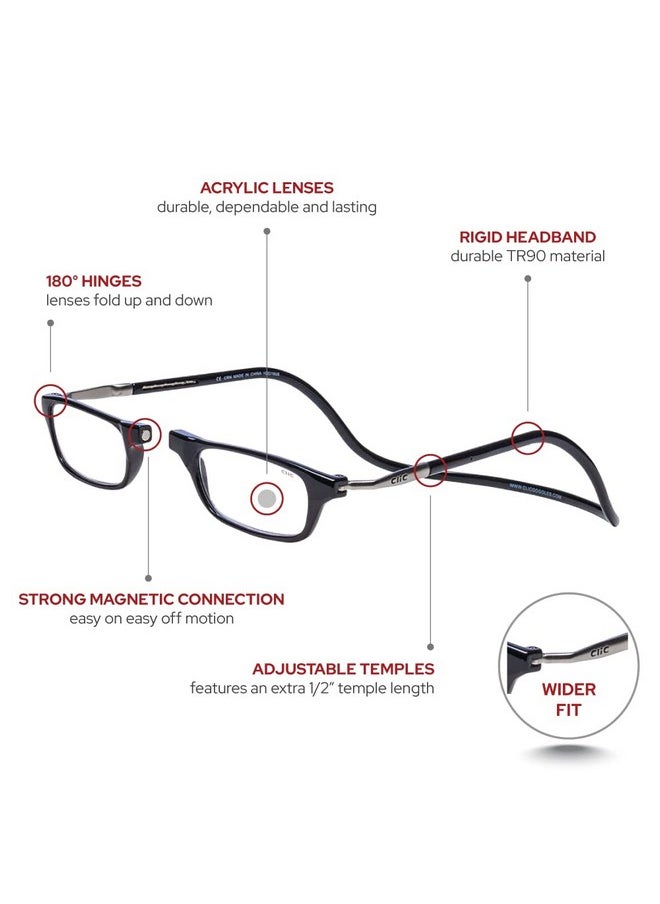 clic - Magnetic Reading Glasses (Long Temples) Computer Readers Replaceable Lens Original Long (Ml Black 2.50 Magnification) - Image 1