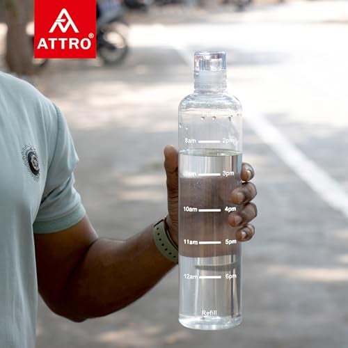 ATTRO Crystal 1000ml Plastic Water Bottle BPA Free Leakproof, Fridge Safe with Time Marker to Track Hydration, Encourages Water Intake Set of 4- Transperent Clear - Image 4