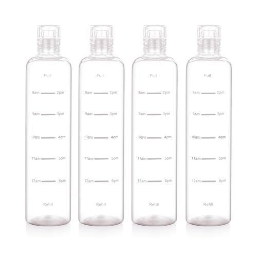 ATTRO Crystal 1000ml Plastic Water Bottle BPA Free Leakproof, Fridge Safe with Time Marker to Track Hydration, Encourages Water Intake Set of 4- Transperent Clear - Image 1