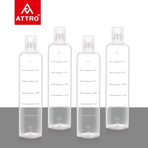 ATTRO Crystal 1000ml Plastic Water Bottle BPA Free Leakproof, Fridge Safe with Time Marker to Track Hydration, Encourages Water Intake Set of 4- Transperent Clear - Image 5
