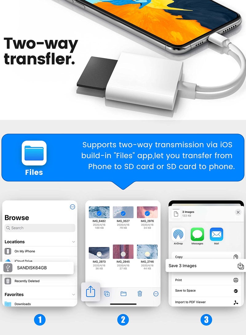SD Card Reader for iPhone/iPad, Micro SD Card Reader with Dual Slots Compatible with iPhone - Image 4