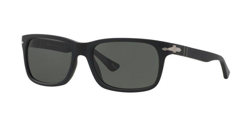 Persol PO3048S Rectangular Sunglasses, Black/Green Polarized, 58 mm - Image 2
