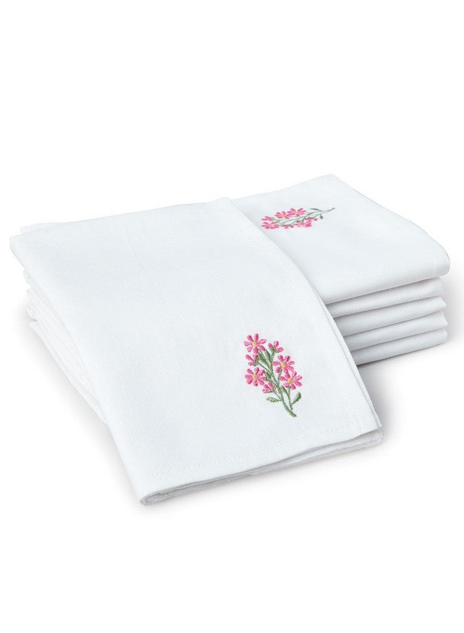 Encasa XO طقم مناديل طاولة الطعام إنكاسا XO مكون من 6 قطع | مناديل قطنية 43x43 سم | تصميم تطريز زهور بيضاء - Image 1