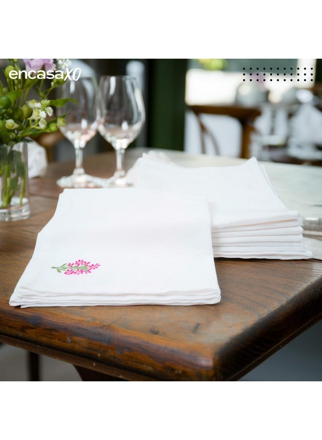 Encasa XO طقم مناديل طاولة الطعام إنكاسا XO مكون من 6 قطع | مناديل قطنية 43x43 سم | تصميم تطريز زهور بيضاء - Image 5