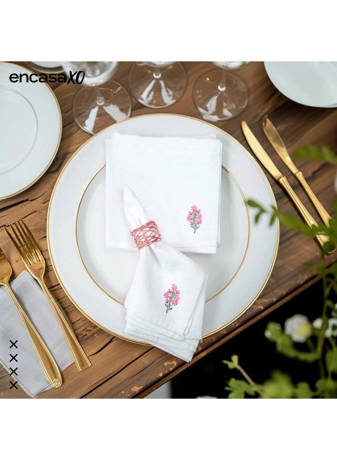 Encasa XO طقم مناديل طاولة الطعام إنكاسا XO مكون من 6 قطع | مناديل قطنية 43x43 سم | تصميم تطريز زهور بيضاء - Image 2