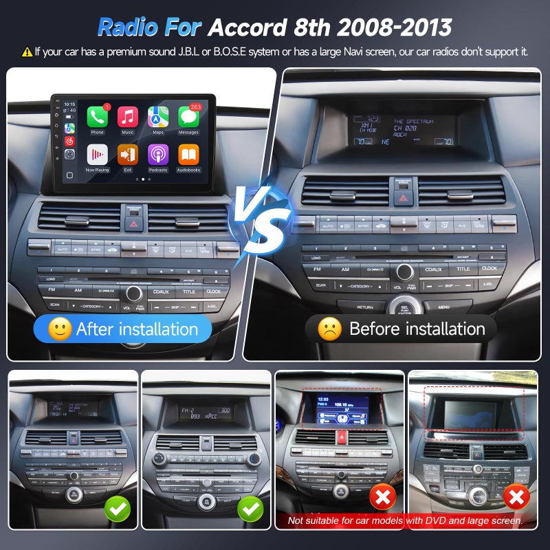 Naifay Android 12 Car Radio for Honda Accord 8th 2008 2009 2010 2011 2012 2013, 10.1inch IPS Touch Screen for Accord Stereo with Carplay Android Auto/Bluetooth/GPS/WiFi/FM/Backup Camera - Image 2