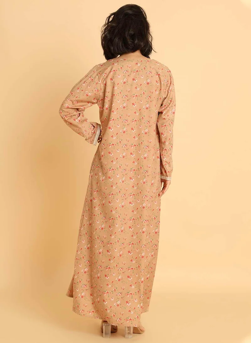 هانا آند سارا فستان جلابية عربي أنيق مطرز بالورود