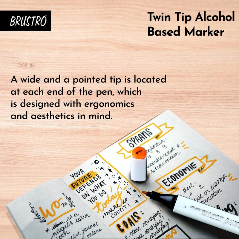 BRUSTRO Twin Tip Alcohol Based Marker|Set of 2 - Black & Colourless Blender |Tip Size - Broad 1-7mm line, Fine 0.7mm| Ideal for Texturing,Sketching,Waterproof,Graffiti,Comic Artist,Architect,Fine Art - Image 4