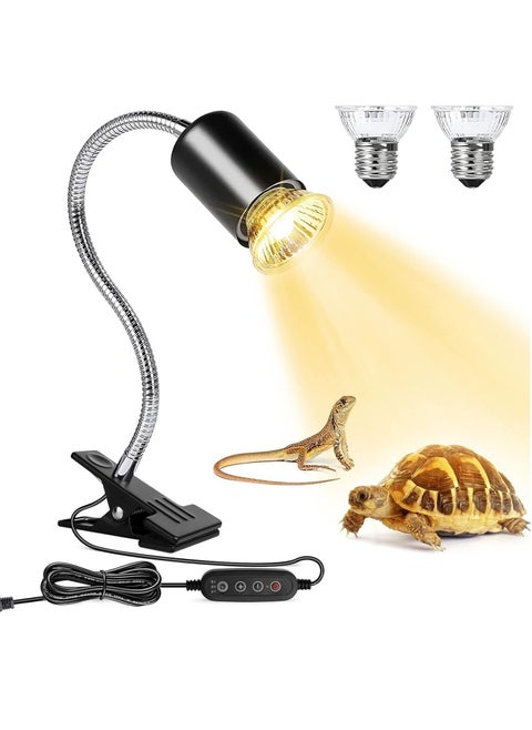 Reptile Heat Lamp, Reptile Light with 360° Rotatable Hose, Heat Lamp with 2 Bulbs (25w*1, 50w*1), Suitable for Bearded Dragon, Reptiles, Turtle, Lizard, Snake and more