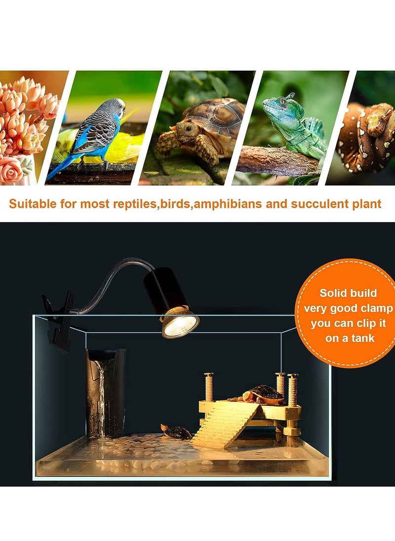 Reptile Heat Lamp, Reptile Light with 360° Rotatable Hose, Heat Lamp with 2 Bulbs (25w*1, 50w*1), Suitable for Bearded Dragon, Reptiles, Turtle, Lizard, Snake and more