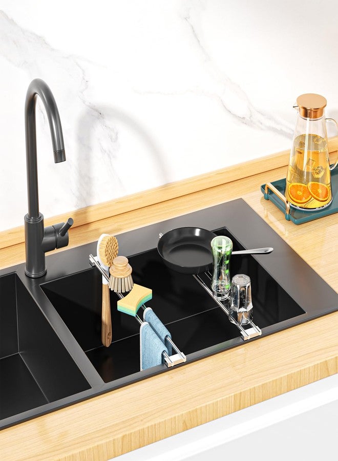 XILIMEN Dish Cloth Holder for Kitchen Sink, Adjustable Over-The-Sink Dish Rag Rack, Metal Kitchen Racks Sink Brush Holder, Drying Rack for Dishcloths, Sponges, Brushes, and Bottles (1, Sliver) - Image 2