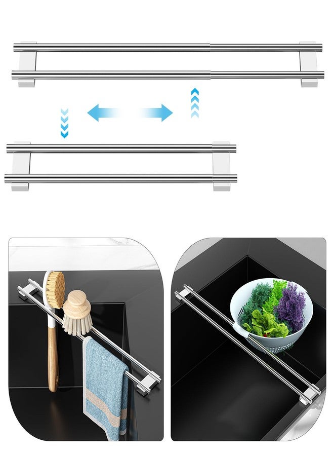 XILIMEN Dish Cloth Holder for Kitchen Sink, Adjustable Over-The-Sink Dish Rag Rack, Metal Kitchen Racks Sink Brush Holder, Drying Rack for Dishcloths, Sponges, Brushes, and Bottles (1, Sliver) - Image 3