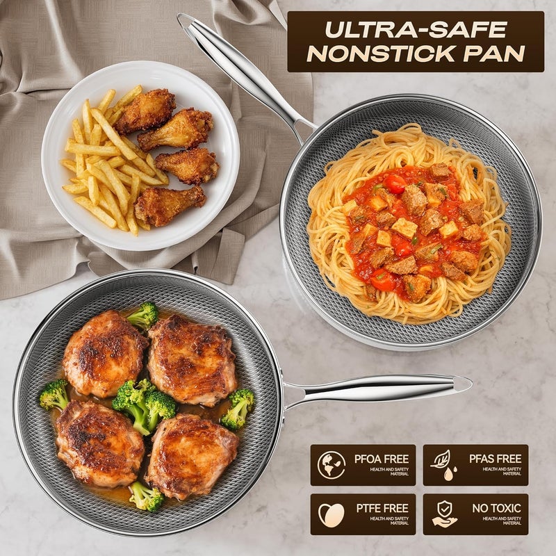 ZEROPAN Frying Pans Nonstick with Lid,Hybrid Nonstick 4-Quart Deep Sauté Pan, Stay-Cool Handle,PFAS PFOA PTFE Free,10 Inch Deep Frying Pan Dishwasher-Friendly, Oven-Safe, Compatible with All Cooktops - Image 2