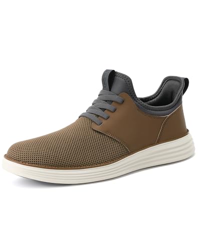 VILOCY Mens Slip On Casual Dress Shoes Hands Free Fashion Sneakers Mesh Tennis Walking Shoes Comfortable Work Shoes Breathable Lightweight Non Slip Brown,EU40 - Image 2